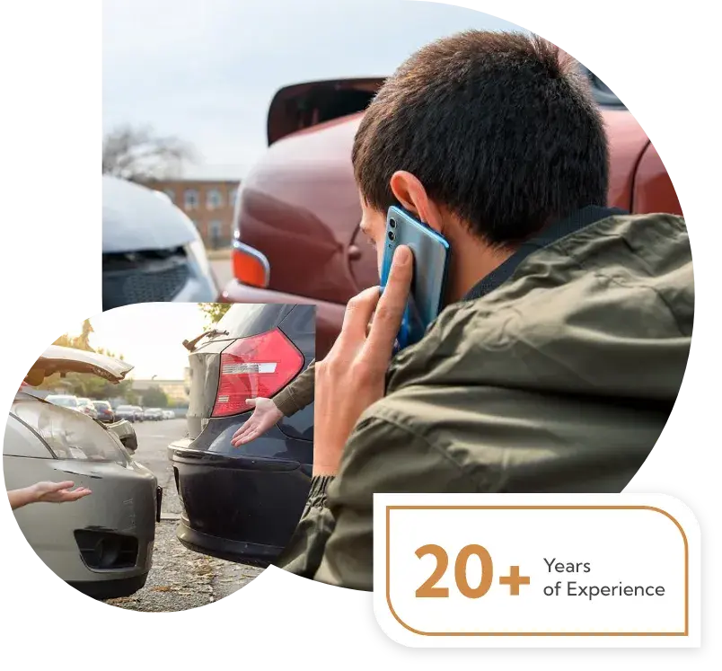 A Man Engaged In A Phone Conversation While Observing A Parked Car Nearby