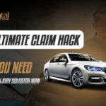 Luxury car with injured driver and text overlay promoting personal injury solicitor services in the UK