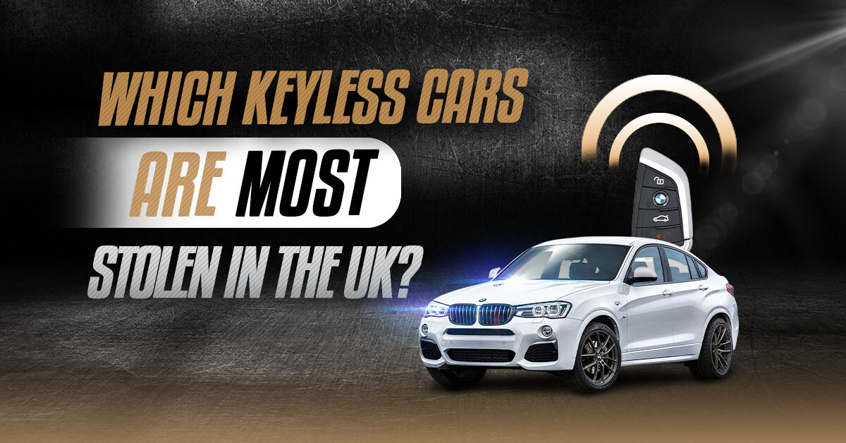 Infographic Showing Most Stolen Keyless Cars In The Uk With Bmw Suv, Key Fob Icon, And Bold Headline 'Which Keyless Cars Are Most Stolen In The Uk?